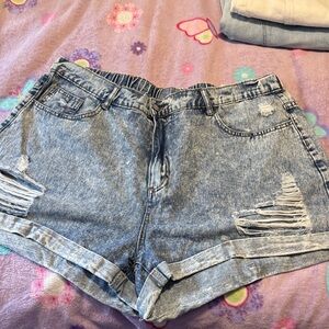 Women’s High-Rise Distressed Denim Shorts - Light Wash Blue